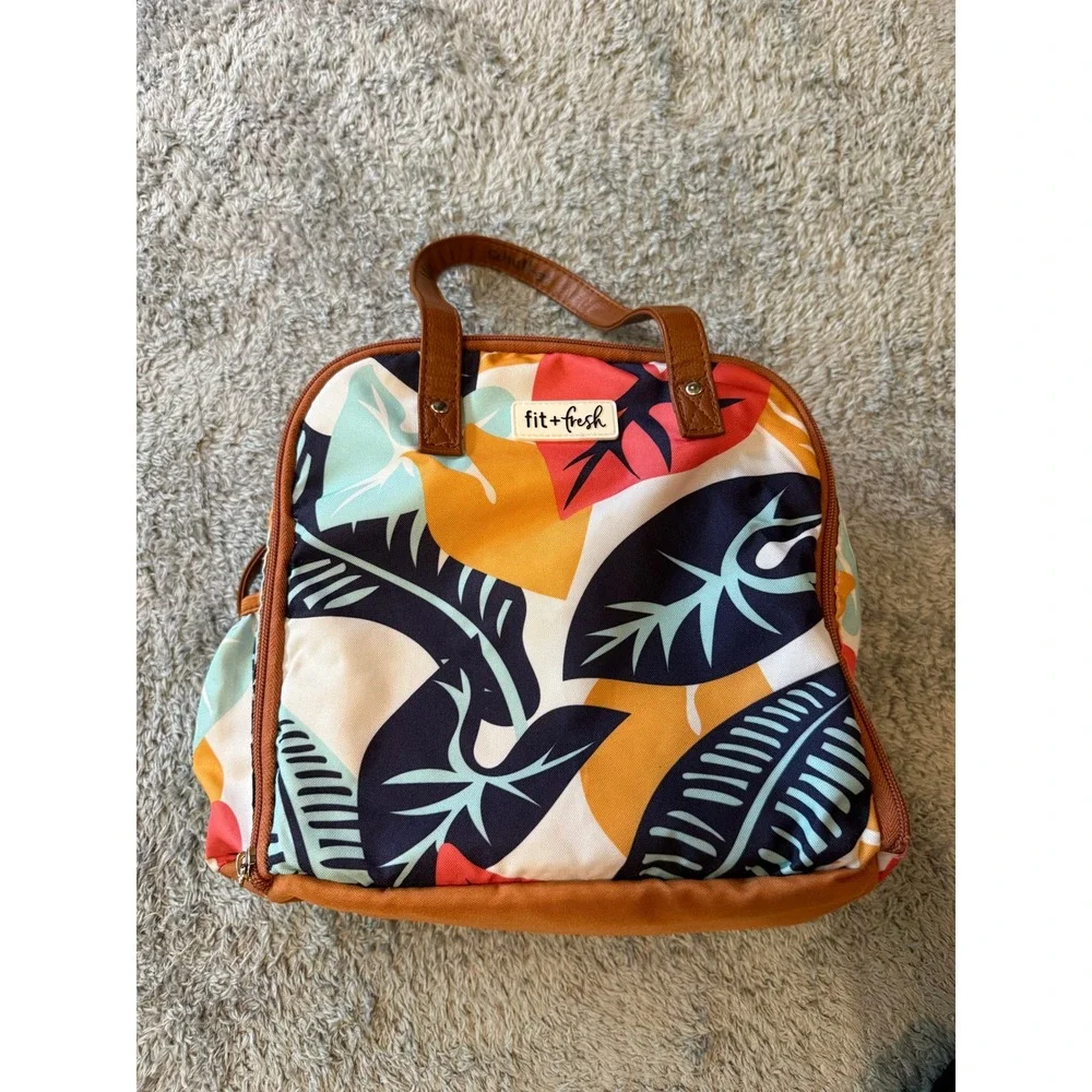Fit + Fresh Womens Tropical Floral Insulated Lunch Tote One Size Multicolor Leaf